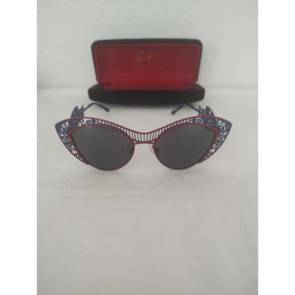 Vermeer, Vintage Style Ornate Cat Eye Sunglasses, Blue & Red Filigree Design, main image 7